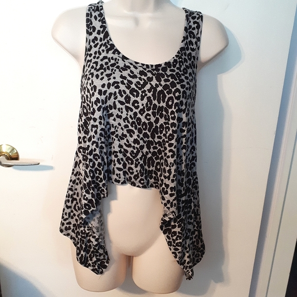 ⚡3/$20⚡ SEDUCTIONS Grey Black Leopard Animal Print Women's Flowy Tank Top Small - Picture 1 of 2